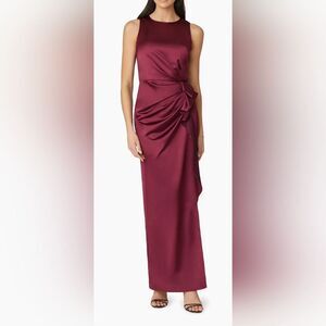 Shoshanna Stone Satin Drape Sheath Gown NWOT Size 0 Bordeaux